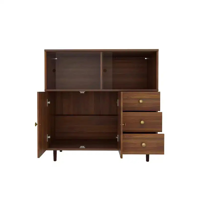 Meuble de rangement d'appoint style vintage, Buffet d'appoint avec éclairage LED et portes coulissantes en acrylique