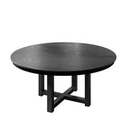 Table de salle à manger ronde de ferme 59 en bois massif, plateau texturé en bois avec piètement en X croisé, noir