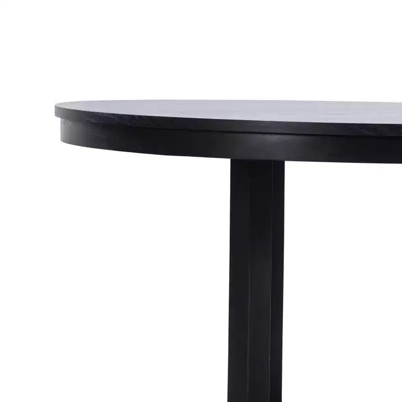 Table de salle à manger ronde de ferme 59 en bois massif, plateau texturé en bois avec piètement en X croisé, noir