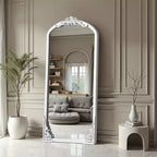 Miroir psyché noir en bois massif sculpté avec micro-arche à angle droit (sans support)