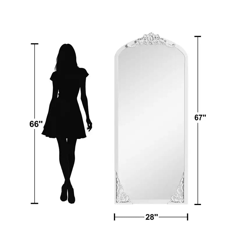 Miroir psyché noir en bois massif sculpté avec micro-arche à angle droit (sans support)