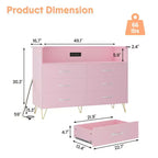 Commode de chambre avec lumières LED, commode 6 tiroirs avec station de charge, commode de rangement en bois pour entrée