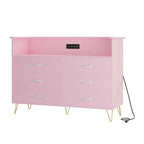 Commode de chambre avec lumières LED, commode 6 tiroirs avec station de charge, commode de rangement en bois pour entrée