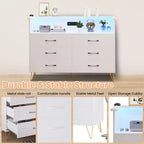 Commode de chambre avec lumières LED, commode 6 tiroirs avec station de charge, commode de rangement en bois pour entrée
