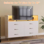 Commode de chambre avec lumières LED, commode 6 tiroirs avec station de charge, commode de rangement en bois pour entrée