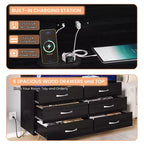 Commode de chambre avec lumières LED, commode 6 tiroirs avec station de charge, commode de rangement en bois pour entrée