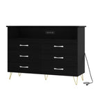 Commode de chambre avec lumières LED, commode 6 tiroirs avec station de charge, commode de rangement en bois pour entrée