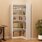 Étagère d'angle haute, Bibliothèque en L à 5 niveaux, Étagères de style ferme avec rangement pour salon et bureau, Blanc
