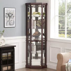Meuble d'angle avec portes et étagères en verre, Vitrine d'angle pour salon