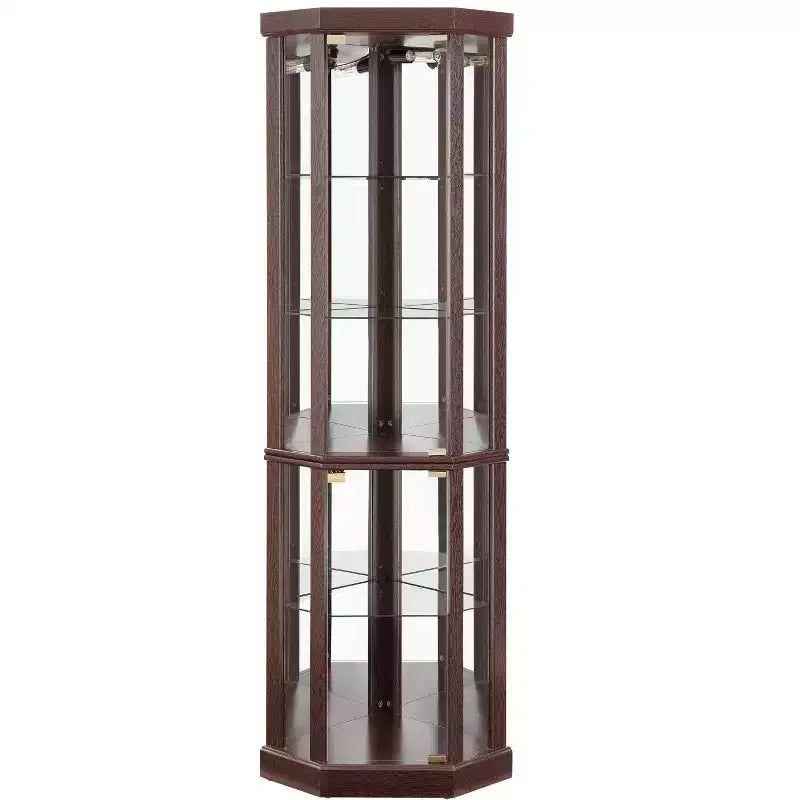 Meuble d'angle avec portes et étagères en verre, Vitrine d'angle pour salon