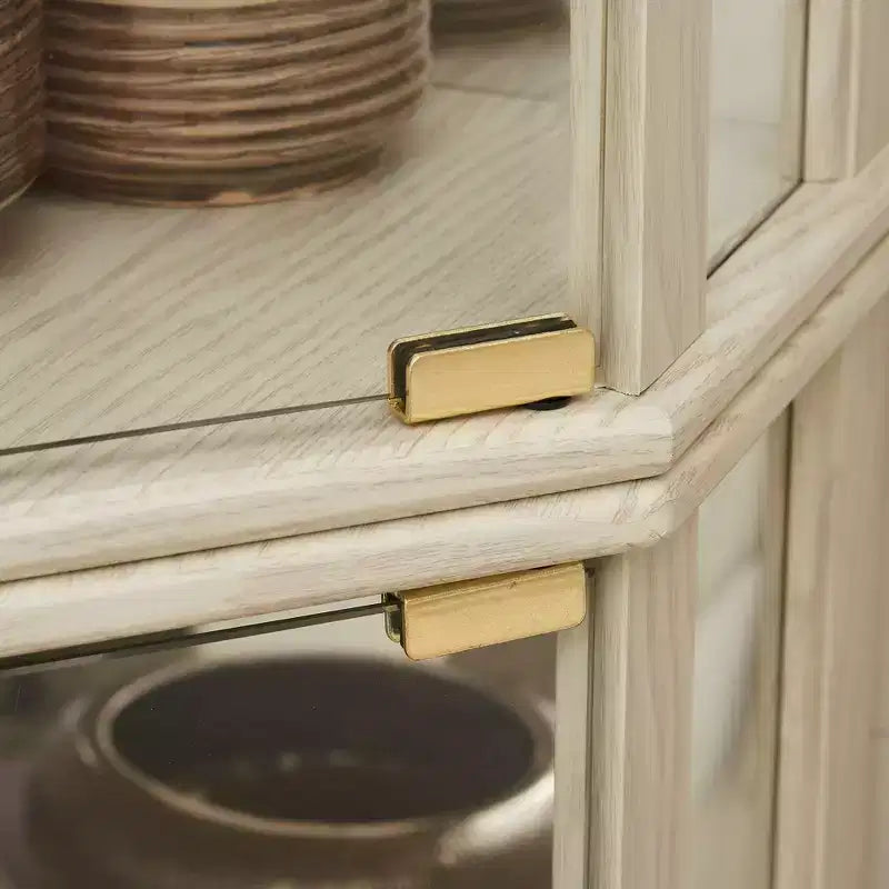 Meuble d'angle avec portes et étagères en verre, Vitrine d'angle pour salon