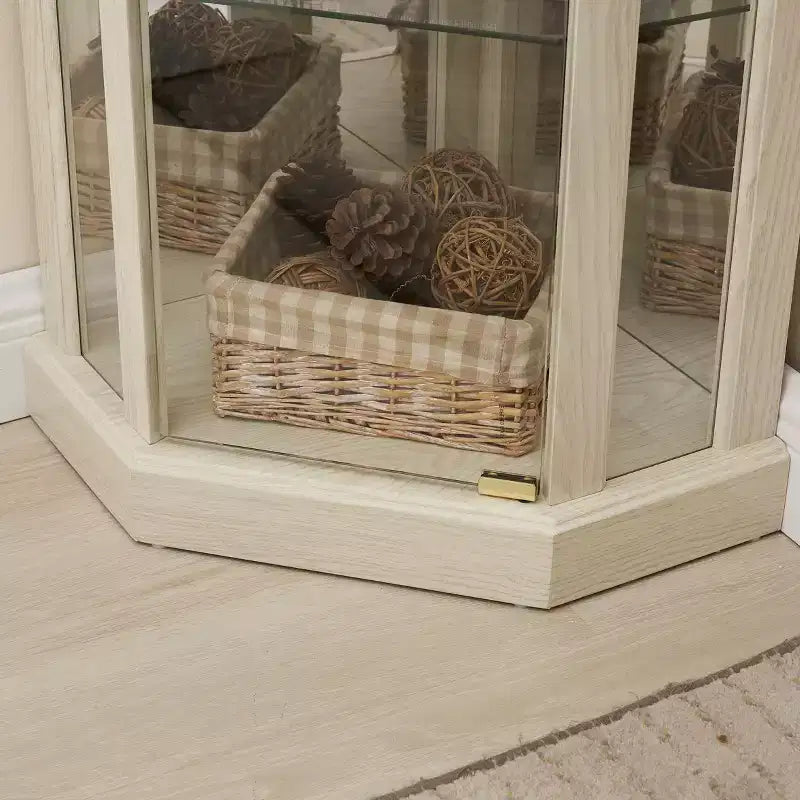 Meuble d'angle avec portes et étagères en verre, Vitrine d'angle pour salon