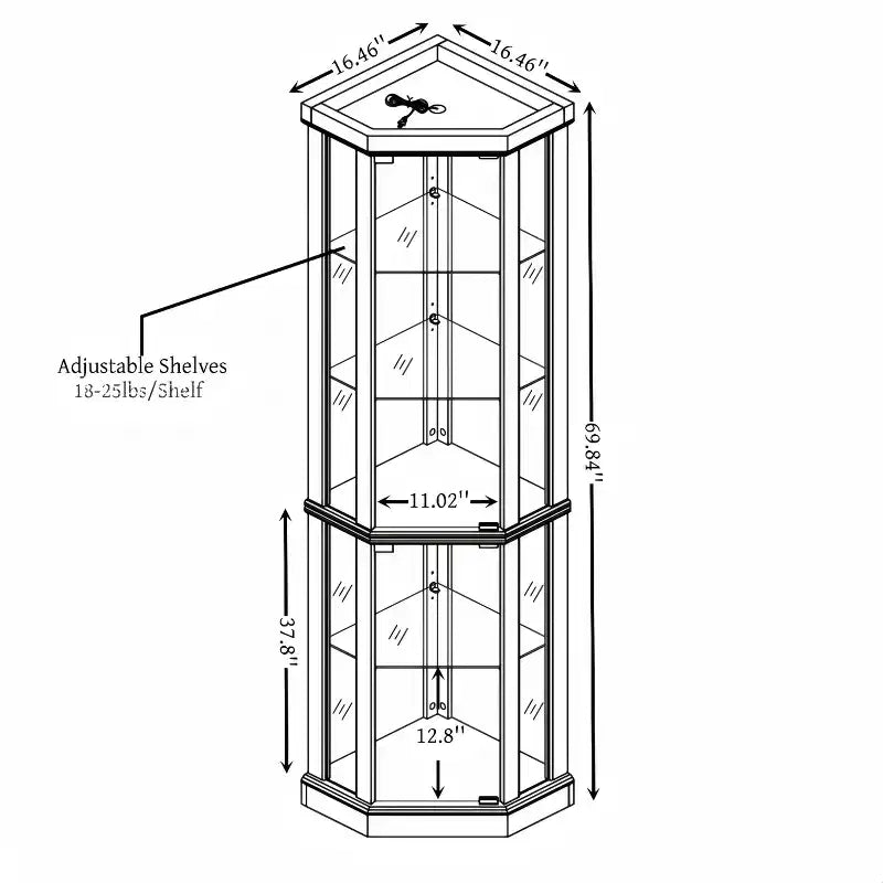 Meuble d'angle avec portes et étagères en verre, Vitrine d'angle pour salon
