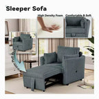 Chaise longue convertible avec port USB et 2 oreillers, canapé-lit simple gigogne