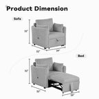Chaise longue convertible avec port USB et 2 oreillers, canapé-lit simple gigogne