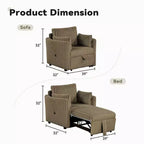 Chaise longue convertible avec port USB et 2 oreillers, canapé-lit simple gigogne