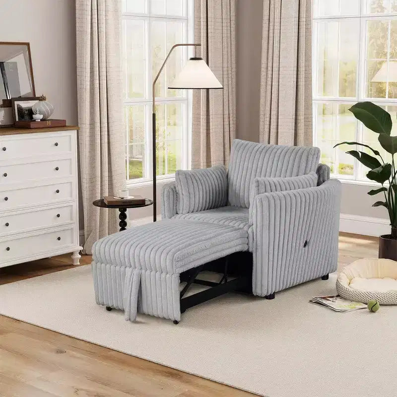 Chaise longue convertible avec port USB et 2 oreillers, canapé-lit simple gigogne