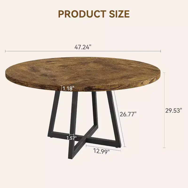 Table à manger ronde, style industriel avec piètement en métal