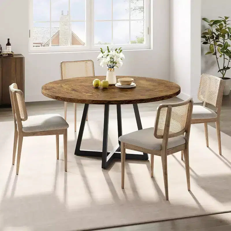 Table à manger ronde, style industriel avec piètement en métal
