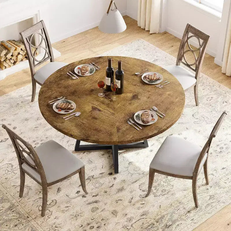Table à manger ronde, style industriel avec piètement en métal