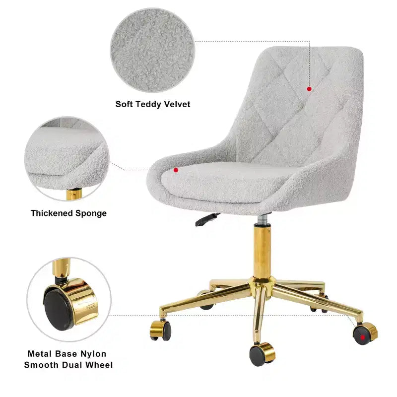 Chaise de bureau moderne réglable en polaire Teddy, petite chaise pivotante pour bureau, étude et studio