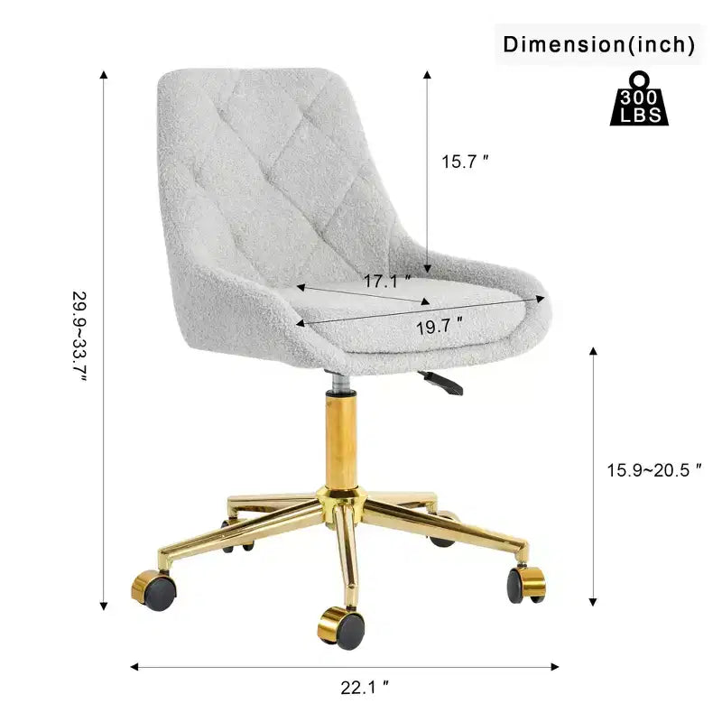 Chaise de bureau moderne réglable en polaire Teddy, petite chaise pivotante pour bureau, étude et studio