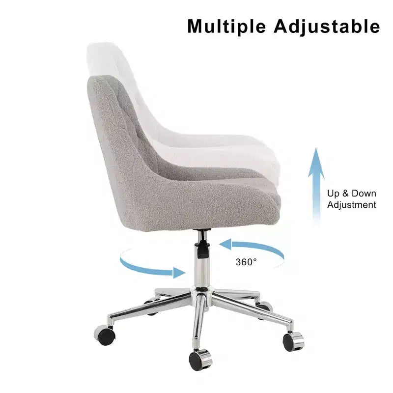 Chaise de bureau moderne réglable en polaire Teddy, petite chaise pivotante pour bureau, étude et studio