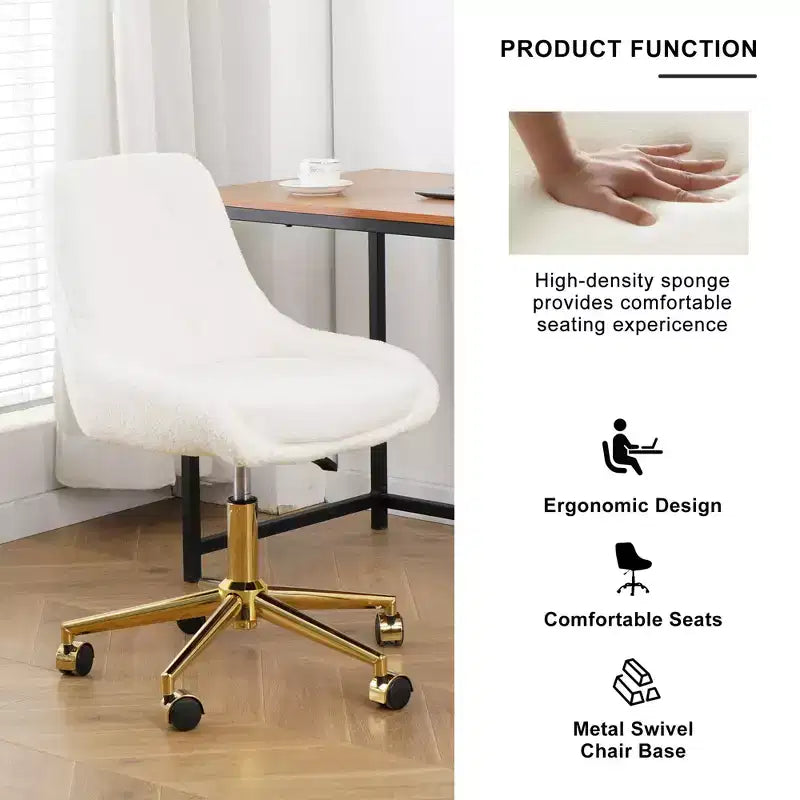 Chaise de bureau moderne réglable en polaire Teddy, petite chaise pivotante pour bureau, étude et studio