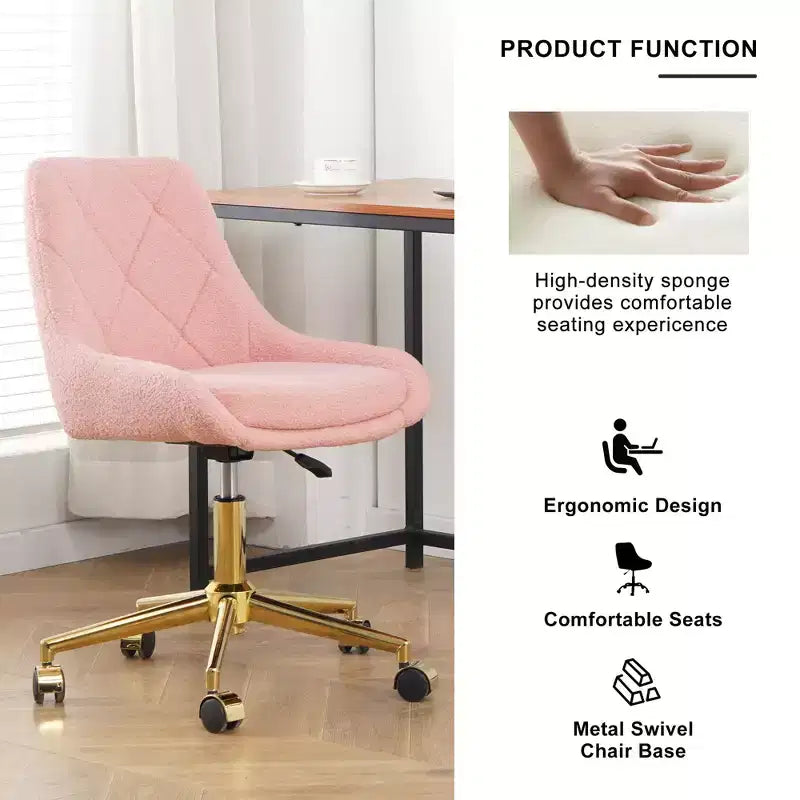 Chaise de bureau moderne réglable en polaire Teddy, petite chaise pivotante pour bureau, étude et studio