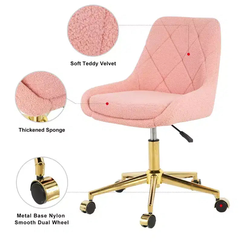 Chaise de bureau moderne réglable en polaire Teddy, petite chaise pivotante pour bureau, étude et studio