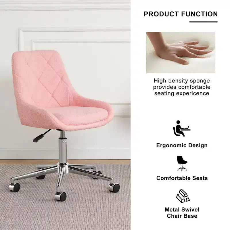 Chaise de bureau moderne réglable en polaire Teddy, petite chaise pivotante pour bureau, étude et studio