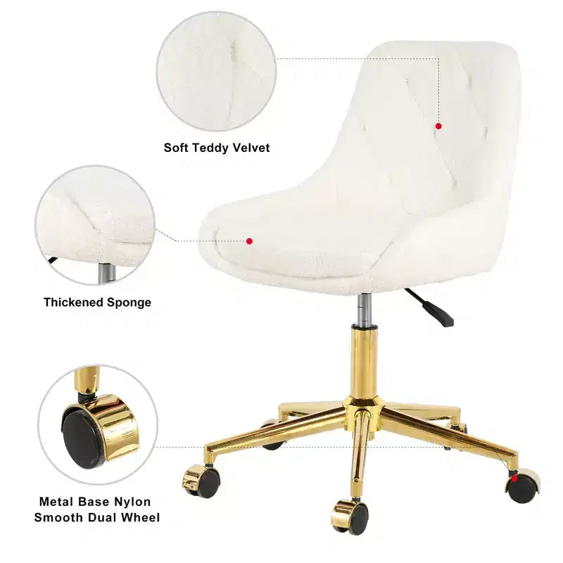 Chaise de bureau moderne réglable en polaire Teddy, petite chaise pivotante pour bureau, étude et studio