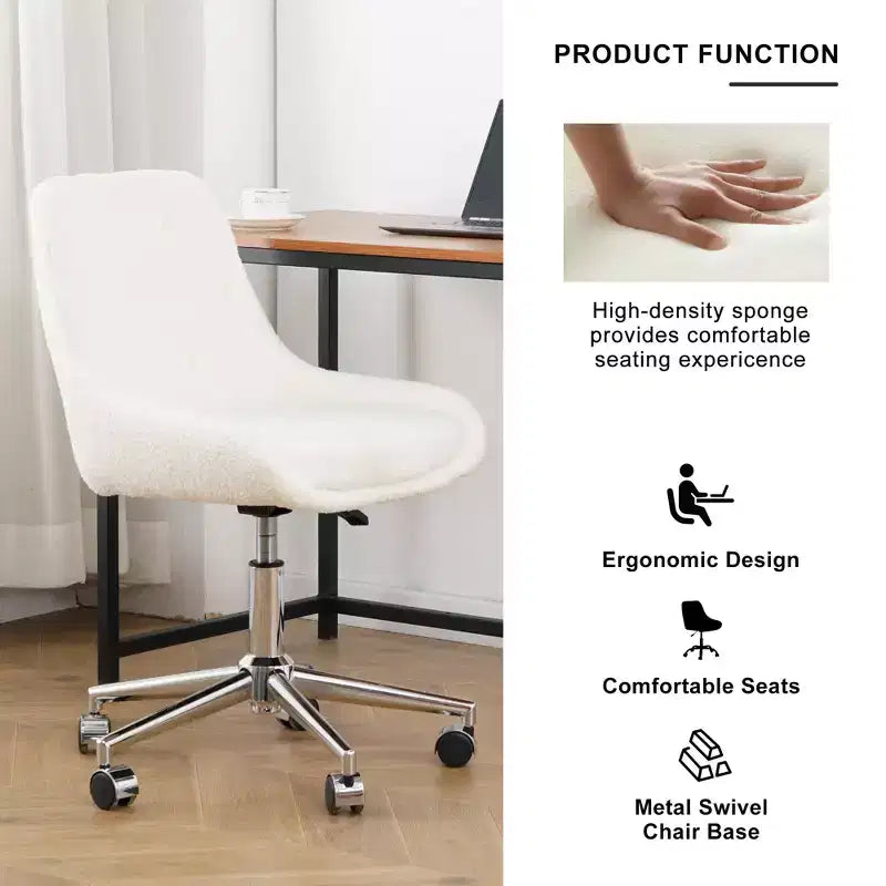 Chaise de bureau moderne réglable en polaire Teddy, petite chaise pivotante pour bureau, étude et studio