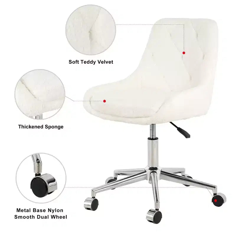 Chaise de bureau moderne réglable en polaire Teddy, petite chaise pivotante pour bureau, étude et studio