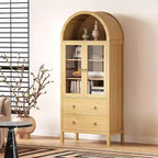 Meuble de garde-manger arqué, vitrine de style ferme avec portes vitrées et 2 tiroirs, étagères réglables pour cuisine, salle à manger et salle de bain