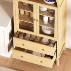 Meuble de garde-manger arqué, vitrine de style ferme avec portes vitrées et 2 tiroirs, étagères réglables pour cuisine, salle à manger et salle de bain