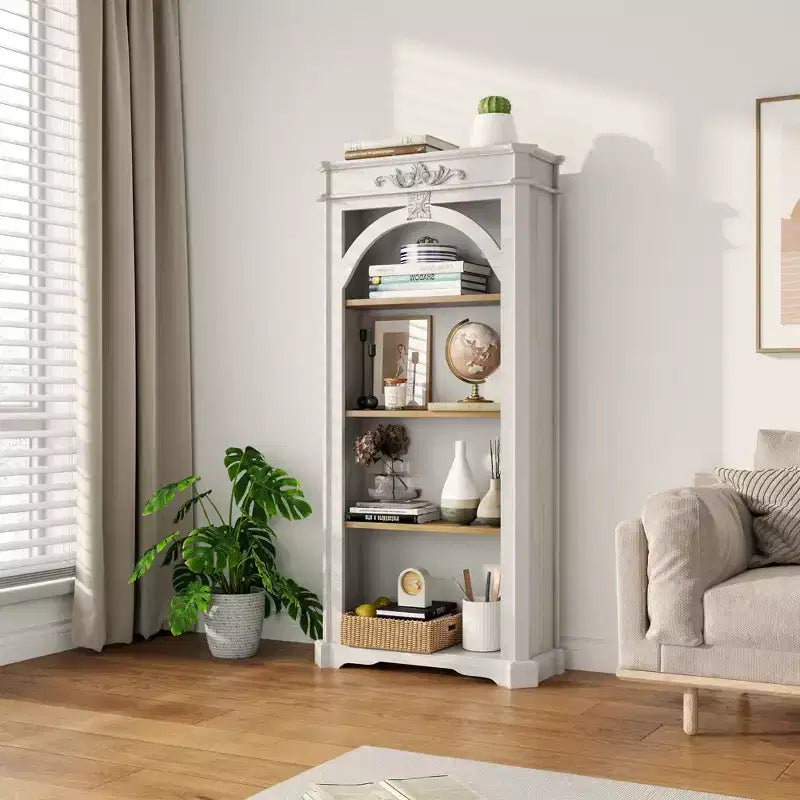 Vitrine d'affichage moderne à arche avec 4 étagères, meuble de rangement autoportant pour salon, couloir et bureau, blanc