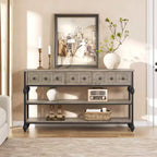 Console industrielle avec 3 tiroirs de rangement et cadre métallique à 3 niveaux, table de canapé pour salon, couloir et entrée