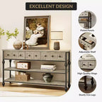 Console industrielle avec 3 tiroirs de rangement et cadre métallique à 3 niveaux, table de canapé pour salon, couloir et entrée
