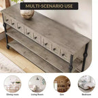 Console industrielle avec 3 tiroirs de rangement et cadre métallique à 3 niveaux, table de canapé pour salon, couloir et entrée
