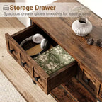 Console industrielle avec 3 tiroirs de rangement et cadre métallique à 3 niveaux, table de canapé pour salon, couloir et entrée