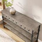 Console industrielle avec 3 tiroirs de rangement et cadre métallique à 3 niveaux, table de canapé pour salon, couloir et entrée