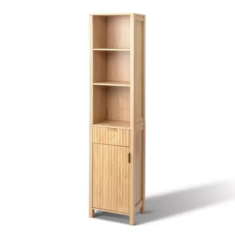 Meuble autoportant en chêne avec tiroir, porte et étagères de bibliothèque
