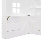 Lit plateforme jumeau avec tiroirs de rangement, station de charge USB et tête de lit cabane à fenêtre