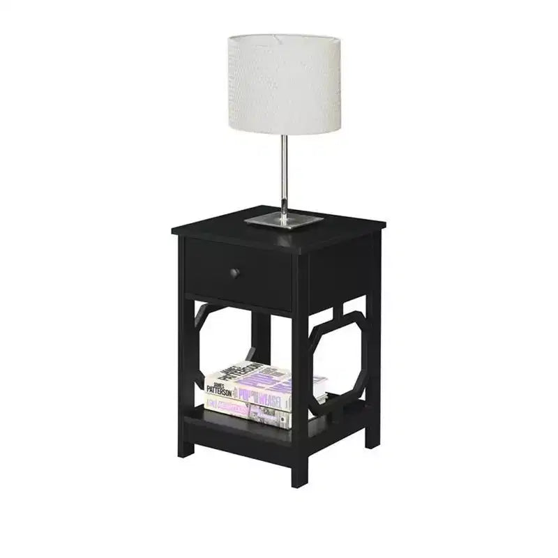 Table de chevet à 1 tiroir avec motif latéral octogonal, étagères à deux niveaux et tiroir coulissant, table d'appoint élégante pour le rangement dans la chambre
