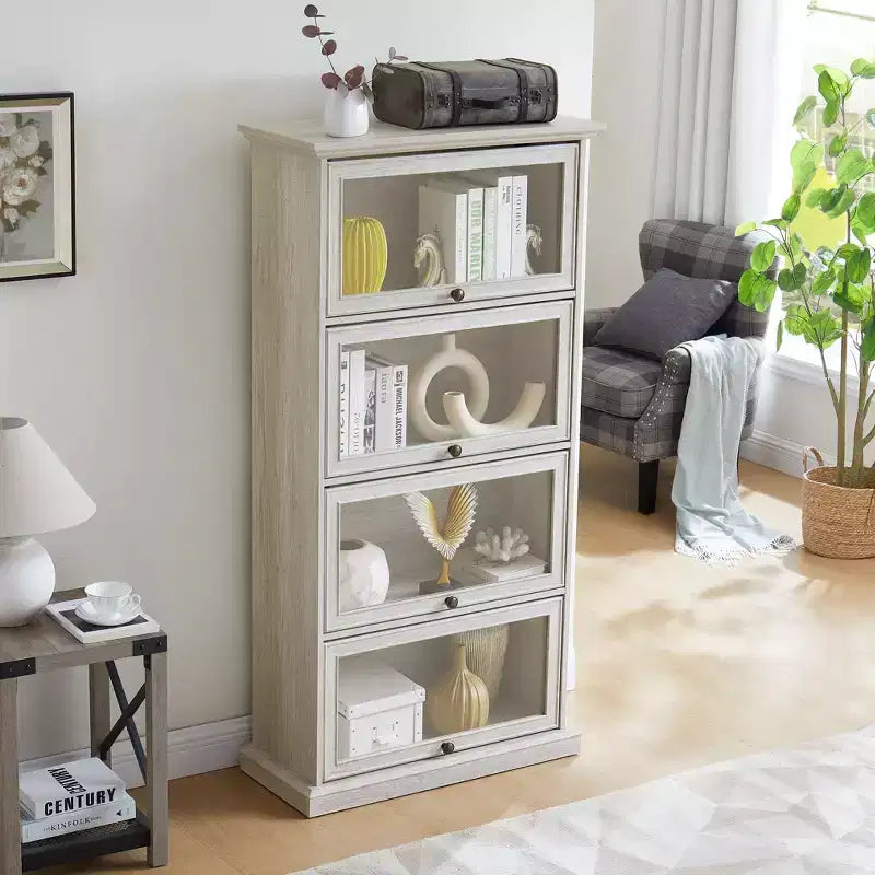 Étagère à 4 niveaux pour livres et CD, Organisateur de rangement pour salon, couloir et bureau