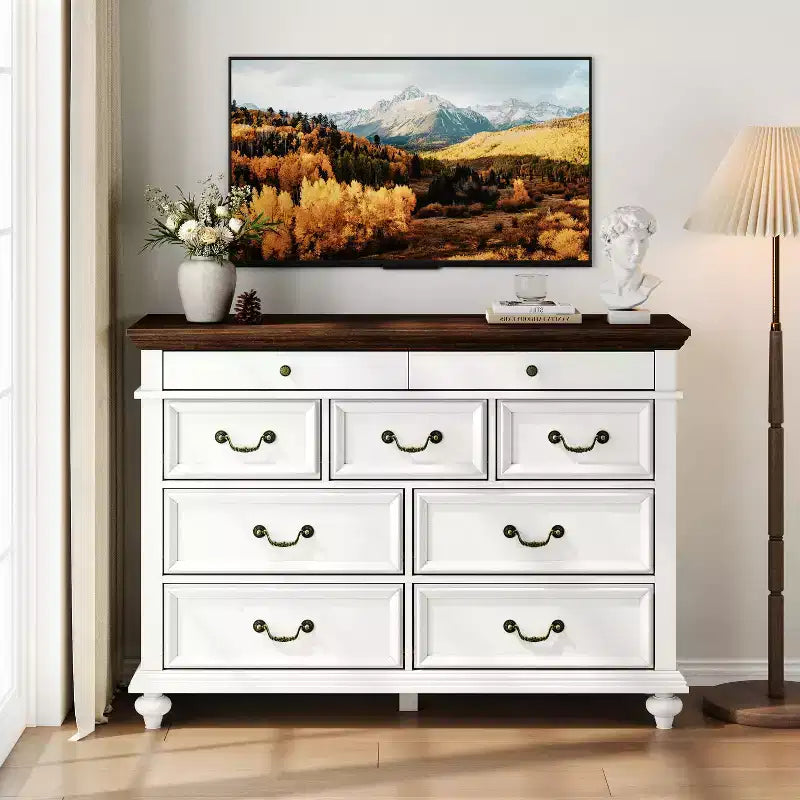 Grande commode de ferme à 9 tiroirs, commode rustique en bois pour chambre à coucher et salon