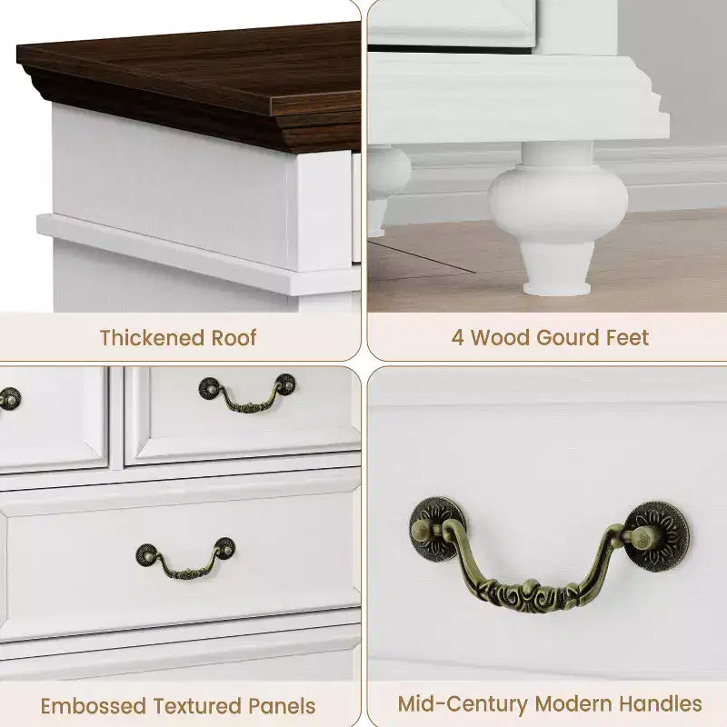 Grande commode de ferme à 9 tiroirs, commode rustique en bois pour chambre à coucher et salon