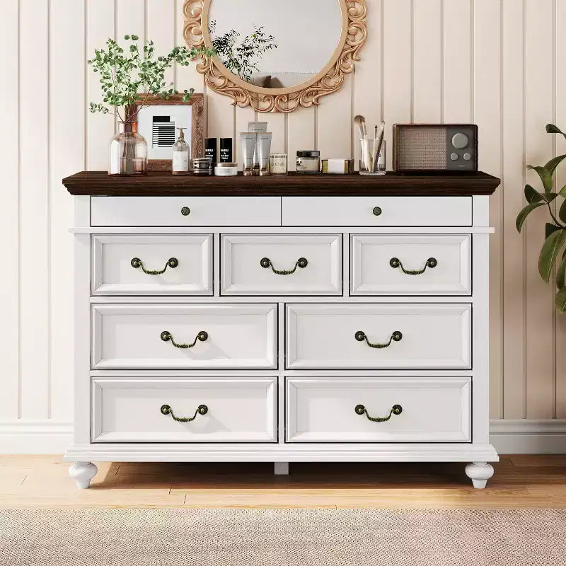 Grande commode de ferme à 9 tiroirs, commode rustique en bois pour chambre à coucher et salon