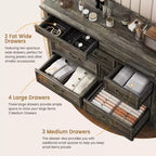 Grande commode de ferme à 9 tiroirs, commode rustique en bois pour chambre à coucher et salon